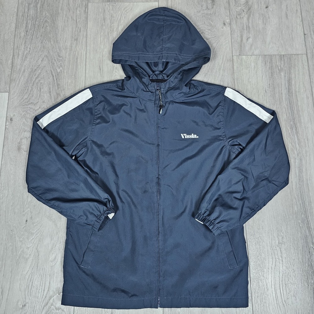 Vissla Windbreaker Jacket Mens Large Blue Hoodie Full Zip Mesh Liner Packable